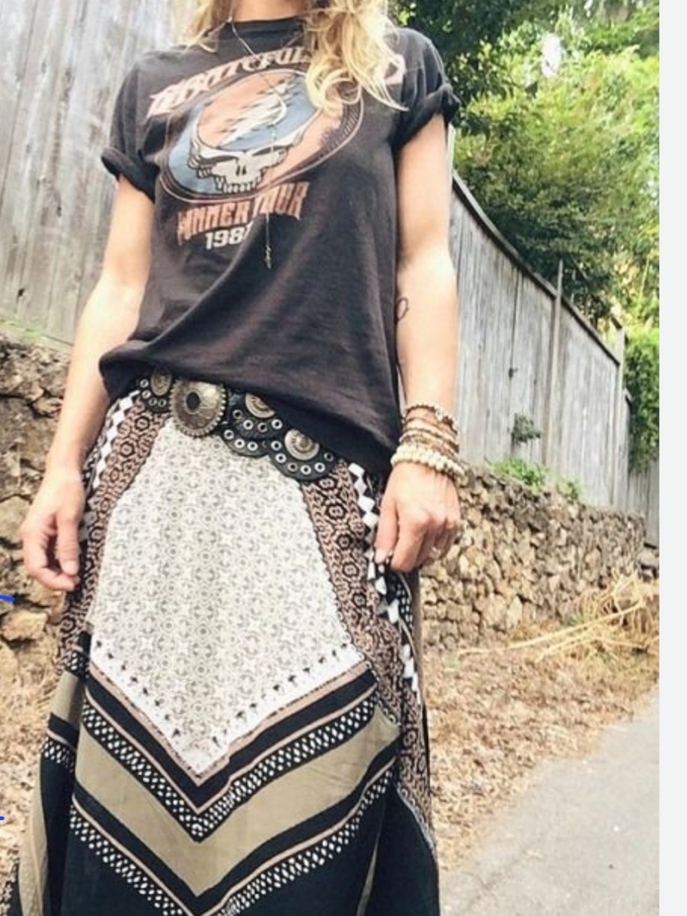 Free People Black, Cream & Brown Patterned Boho Maxi Skirt